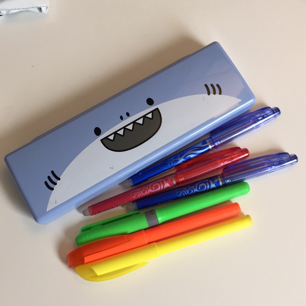 Pencil box with highlighters and pens!